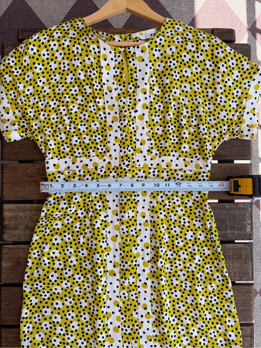 BODEN Esmeralda Yellow Polka Dot Viscose Dress Slit Neck Retro UK 10R / US 6R - Picture 6 of 11